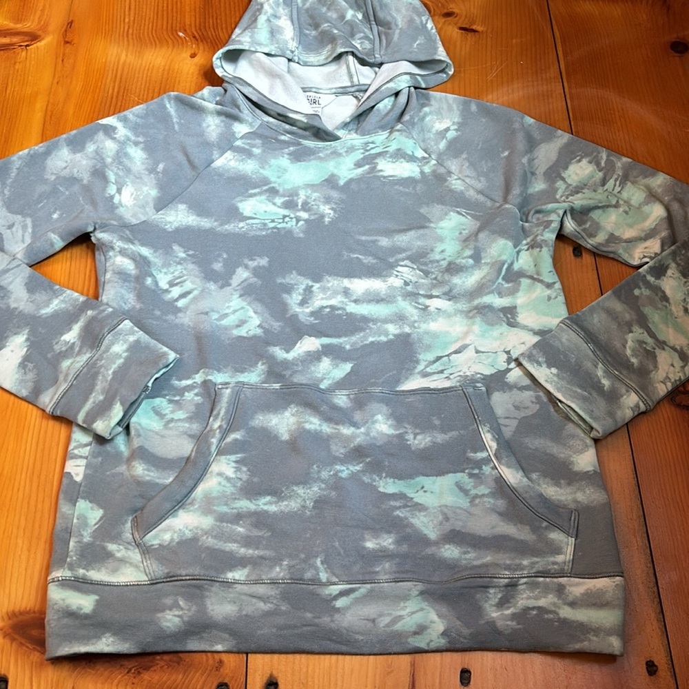 ATHLETA GIRL 16 Teal Tie Dye In Your Element Hooded Sweatshirt Pullover
